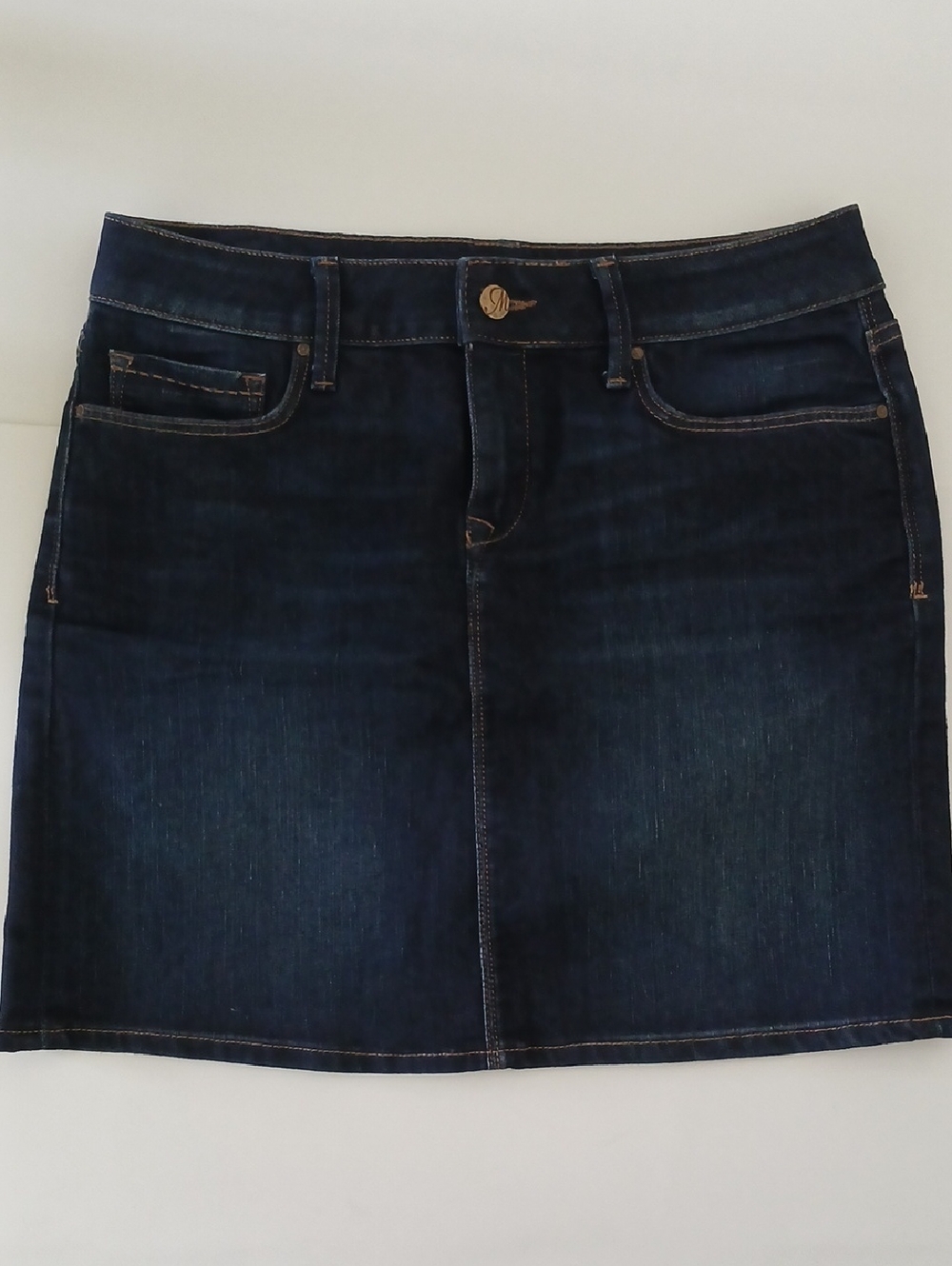 Mavi Dark Indigo Premium Denim Mini Skirt  Contrast Stitching EUC Sz 8-10